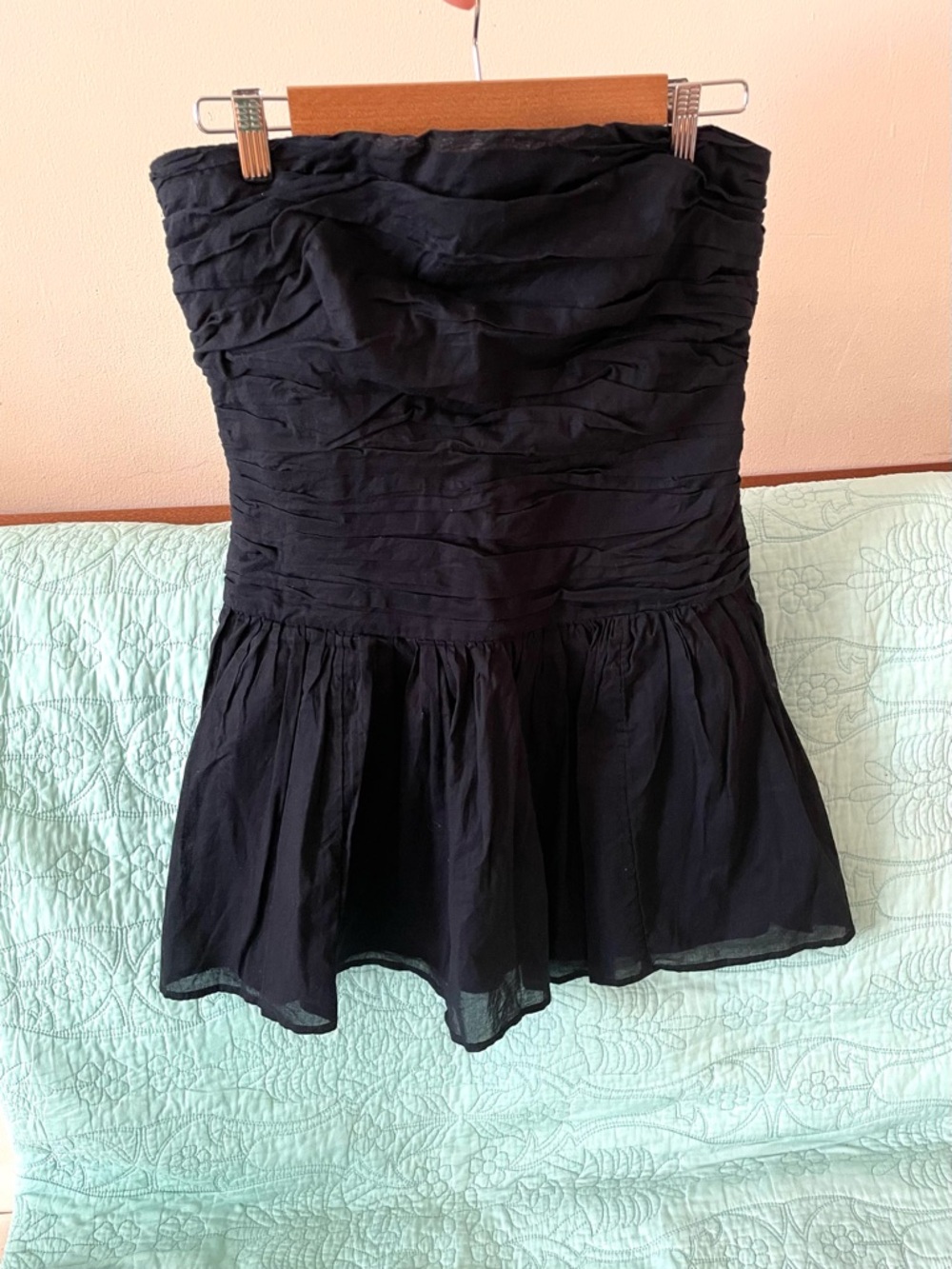 Abercrombie & Fitch Strapless Ruched Bodice Drop Waist Cotton Dress